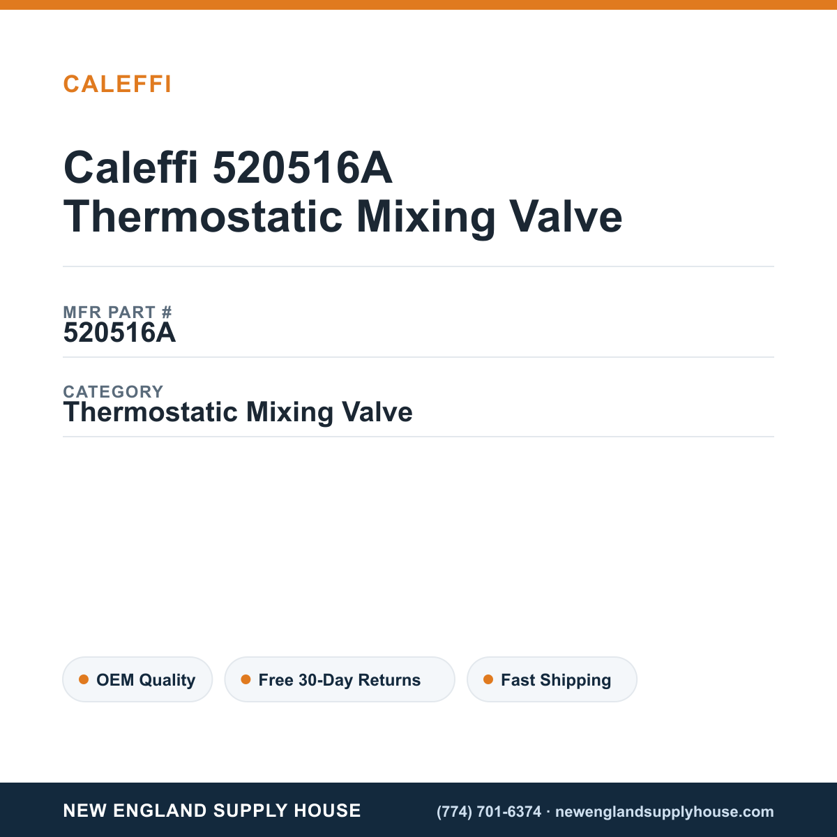 Caleffi 520516A Thermostatic Mixing Valve — New England Supply House spec card [NESH-SPEC-CARD-V2]
