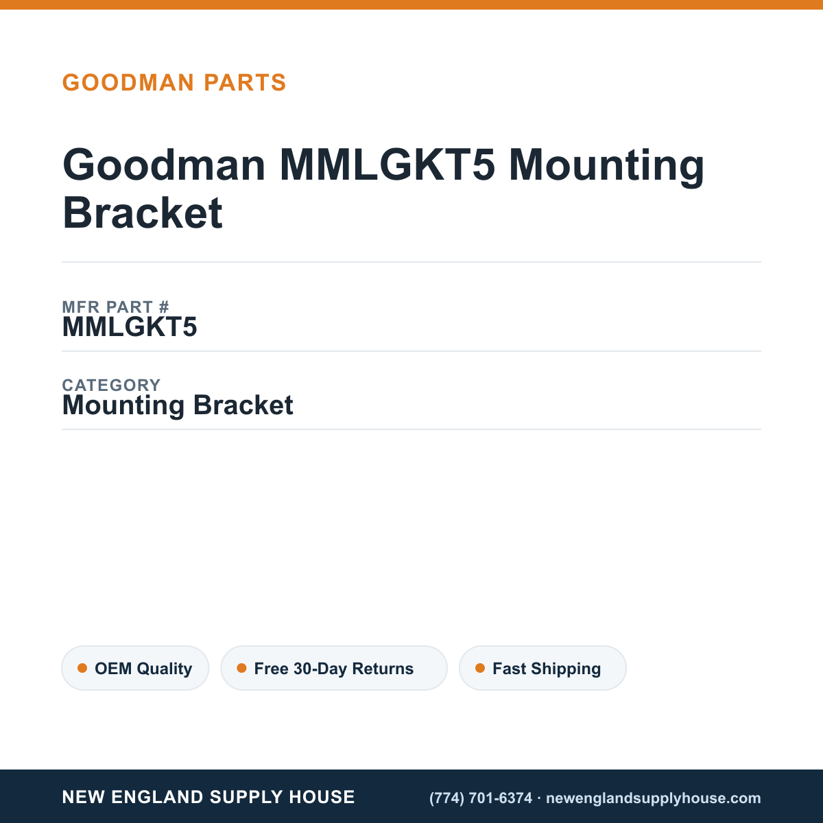 Goodman MMLGKT5 Mounting Bracket — New England Supply House spec card [NESH-SPEC-CARD-V2]