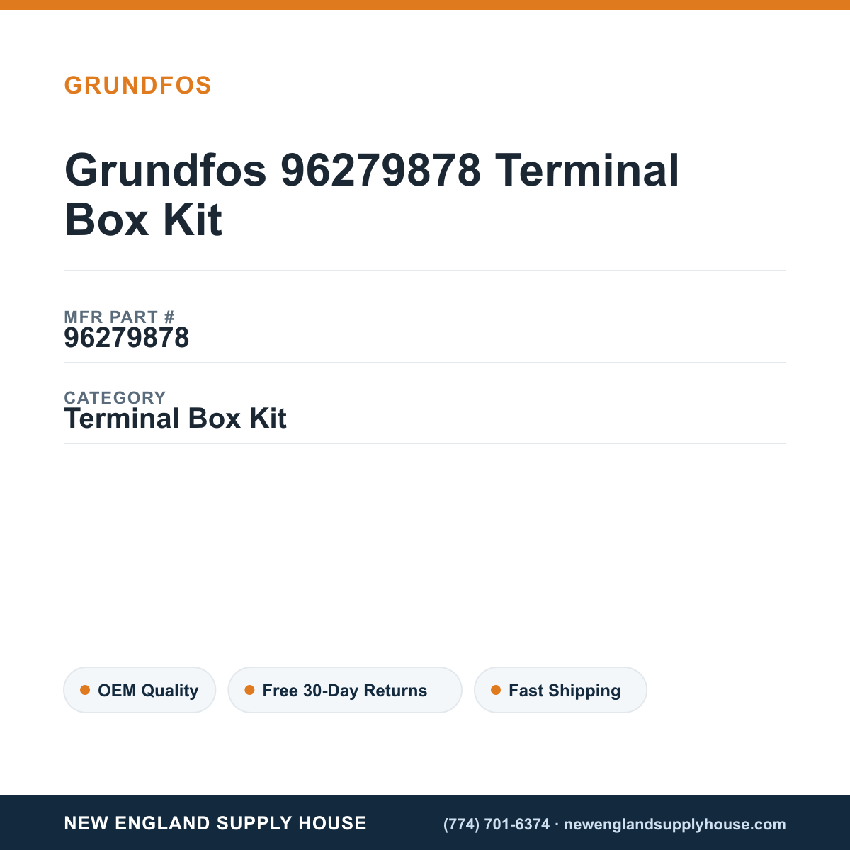 Grundfos 96279878 Terminal Box Kit — New England Supply House spec card [NESH-SPEC-CARD-V2]