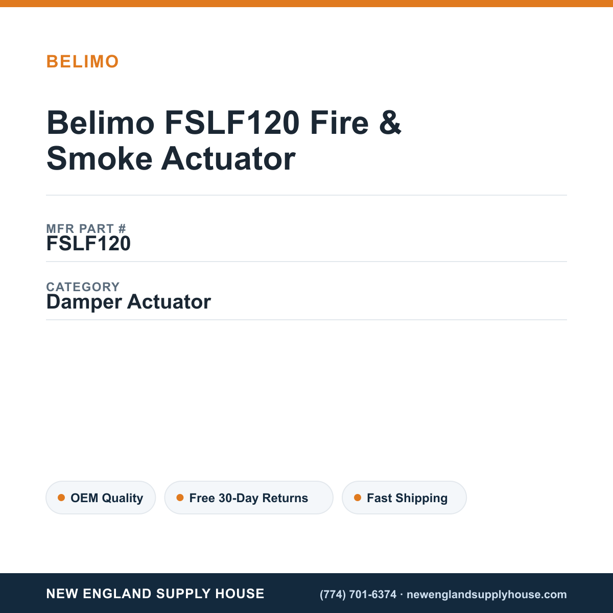 Belimo FSLF120 Fire & Smoke Actuator — New England Supply House spec card [NESH-SPEC-CARD-V2]