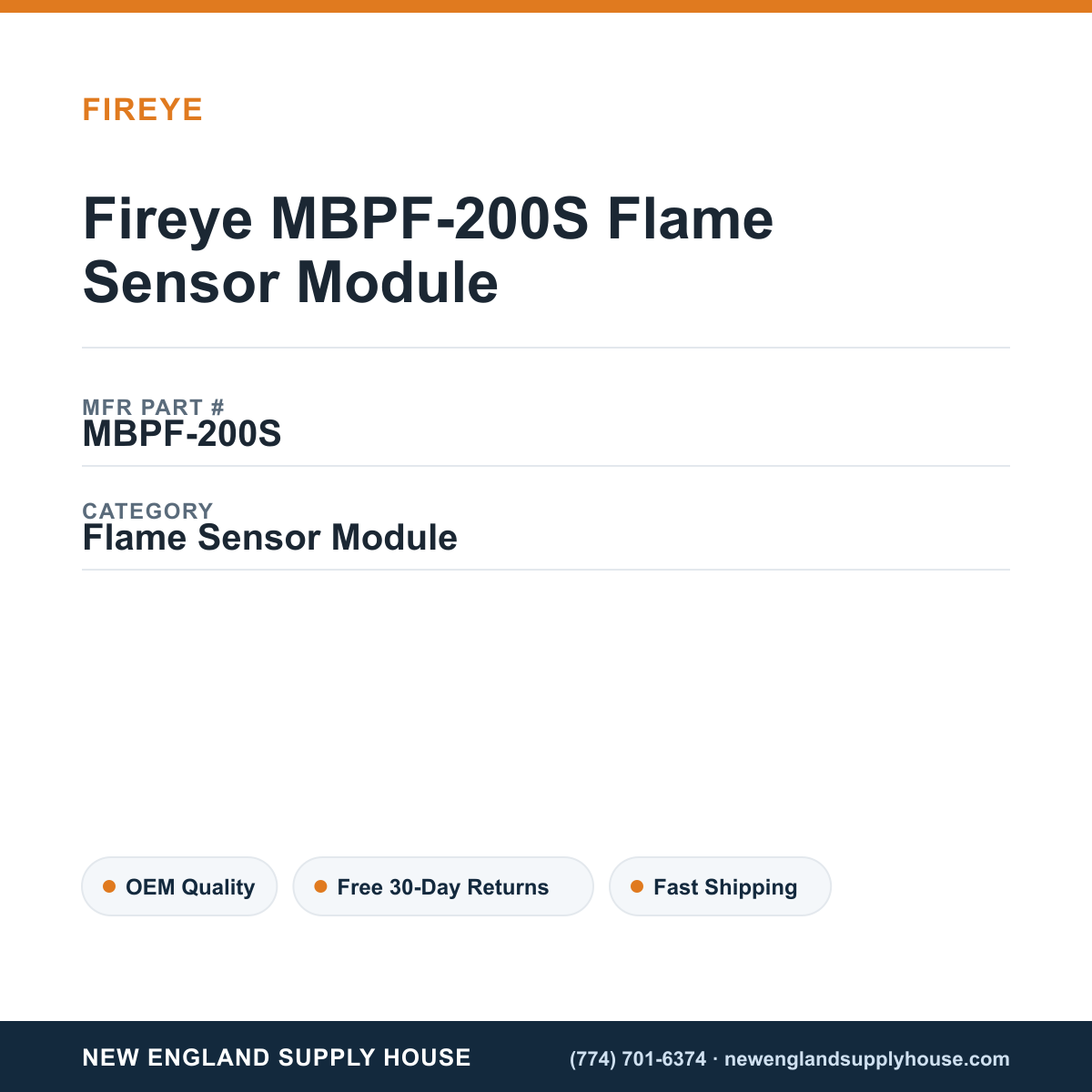 Fireye MBPF-200S Flame Sensor Module — New England Supply House spec card [NESH-SPEC-CARD-V2]