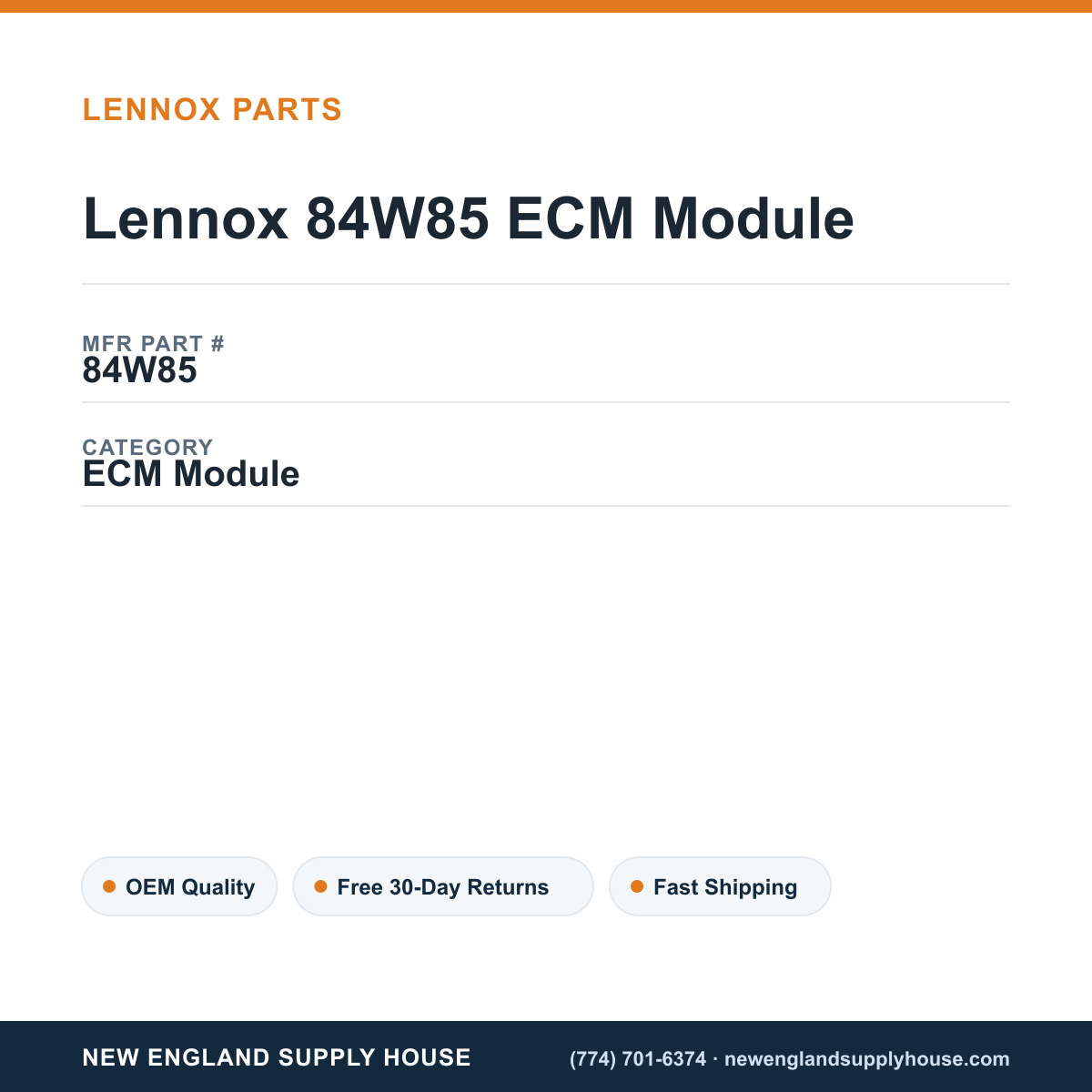 Lennox 84W85 ECM Module — New England Supply House spec card [NESH-SPEC-CARD-V2]