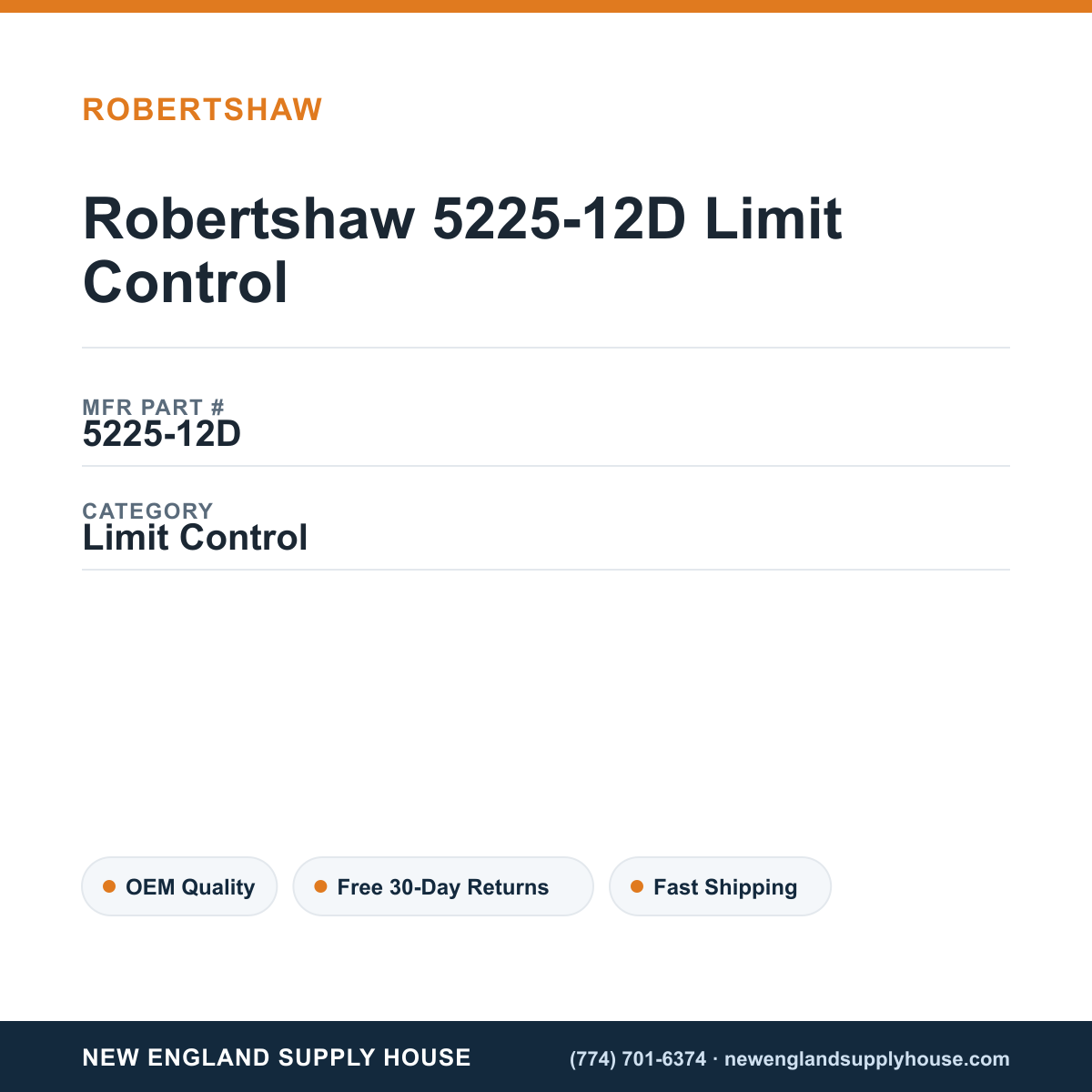 Robertshaw 5225-12D Limit Control — New England Supply House spec card [NESH-SPEC-CARD-V2]