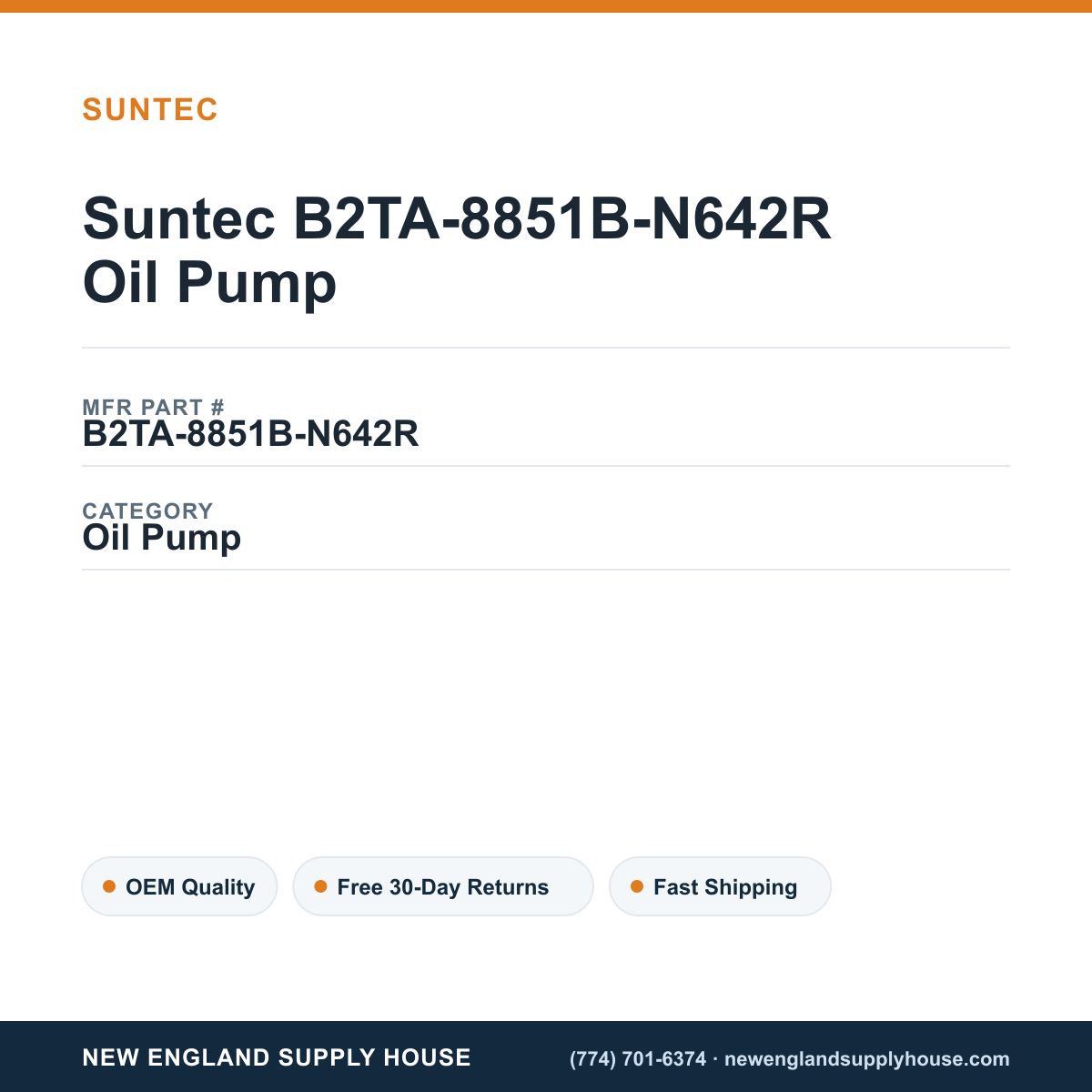 Suntec B2TA-8851B-N642R Oil Pump — New England Supply House spec card [NESH-SPEC-CARD-V2]