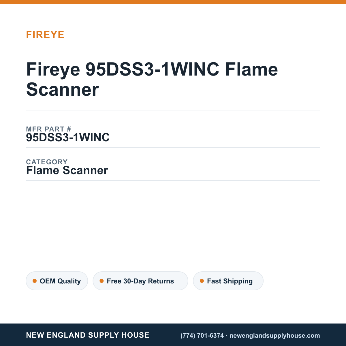 Fireye 95DSS3-1WINC Flame Scanner — New England Supply House spec card [NESH-SPEC-CARD-V2]