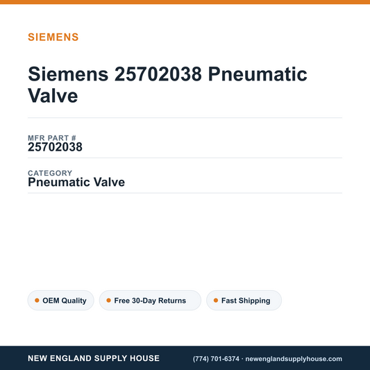 Siemens 25702038 Pneumatic Valve — New England Supply House spec card [NESH-SPEC-CARD-V2]