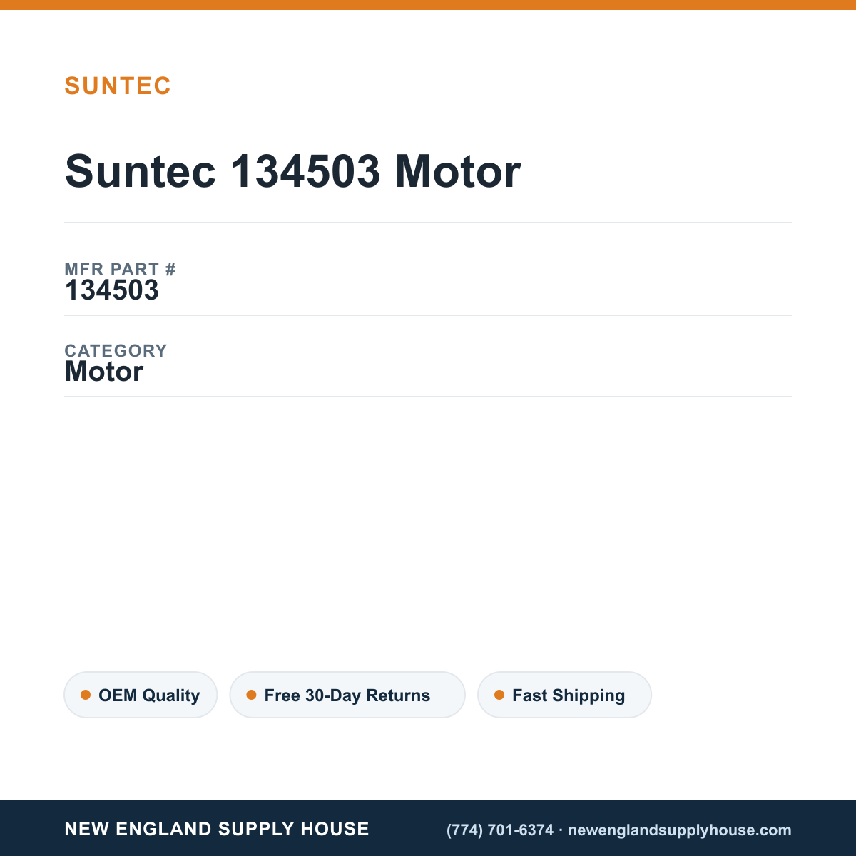 Suntec 134503 Motor — New England Supply House spec card [NESH-SPEC-CARD-V2]
