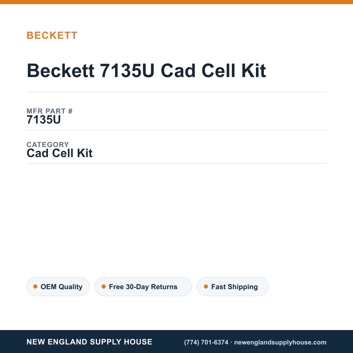 Beckett 7135U Cad Cell Kit — New England Supply House spec card [NESH-SPEC-CARD-V2]