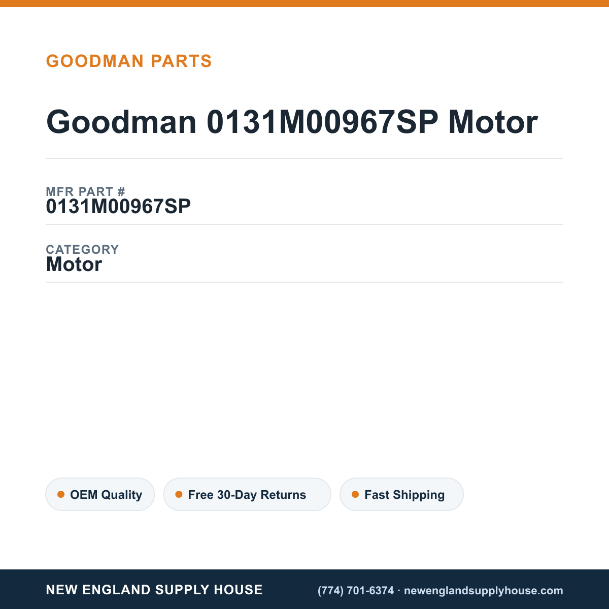 Goodman 0131M00967SP Motor — New England Supply House spec card [NESH-SPEC-CARD-V2]
