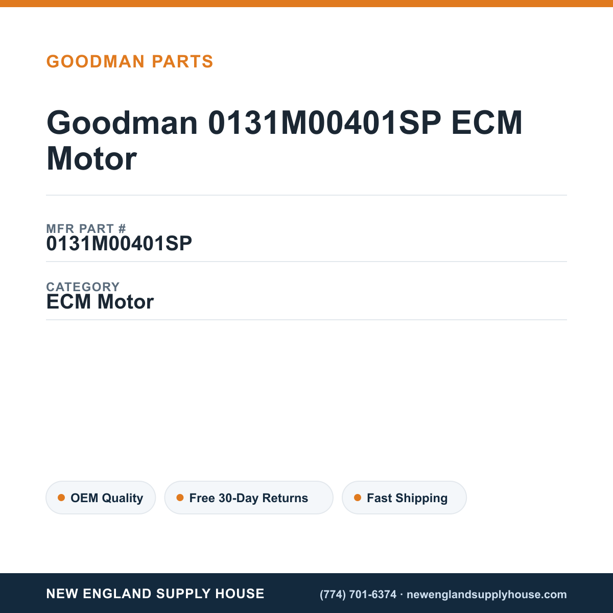 Goodman 0131M00401SP ECM Motor — New England Supply House spec card [NESH-SPEC-CARD-V2]