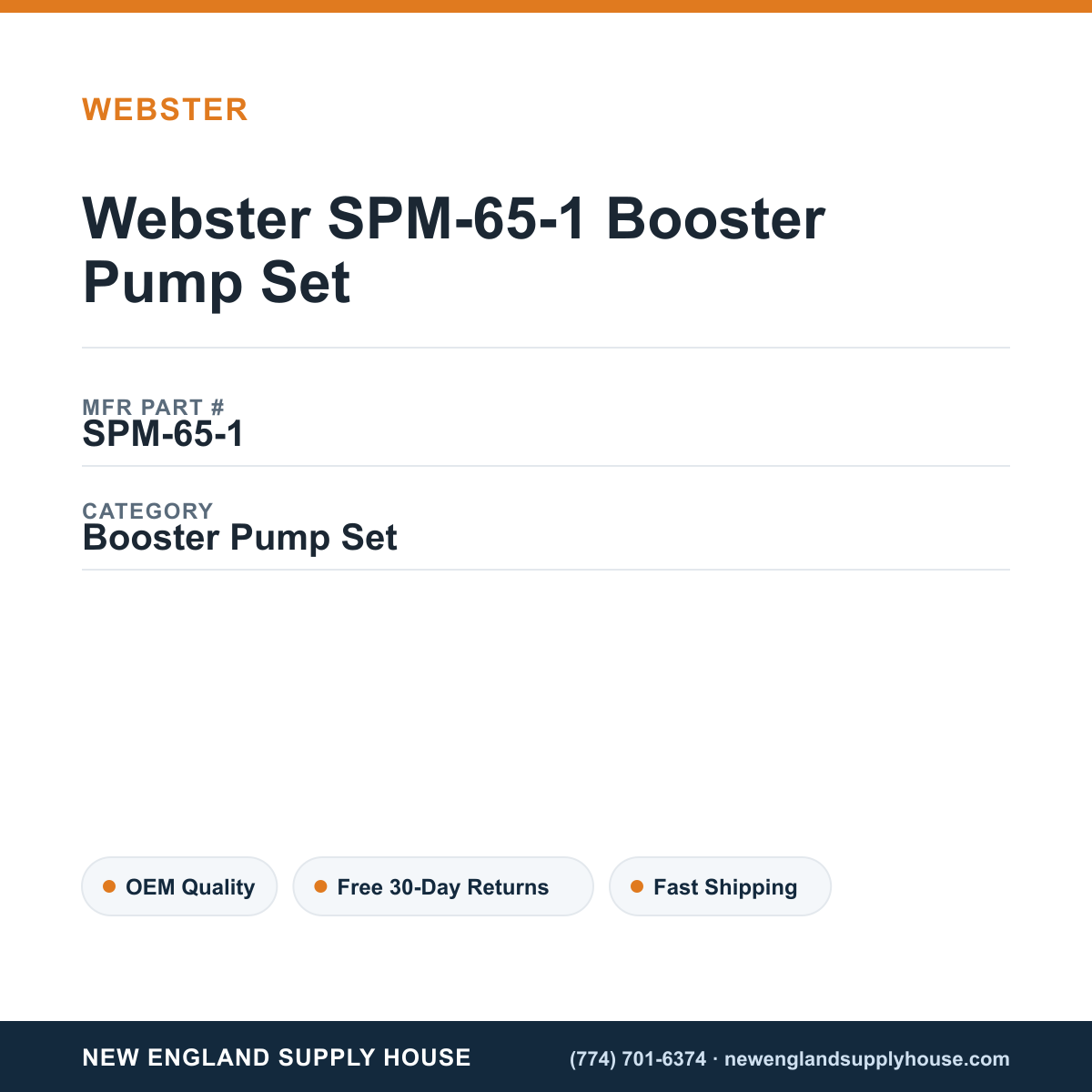 Webster SPM-65-1 Booster Pump Set — New England Supply House spec card [NESH-SPEC-CARD-V2]