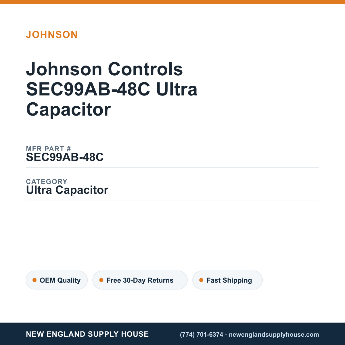 Johnson Controls SEC99AB-48C Ultra Capacitor — New England Supply House spec card [NESH-SPEC-CARD-V2]