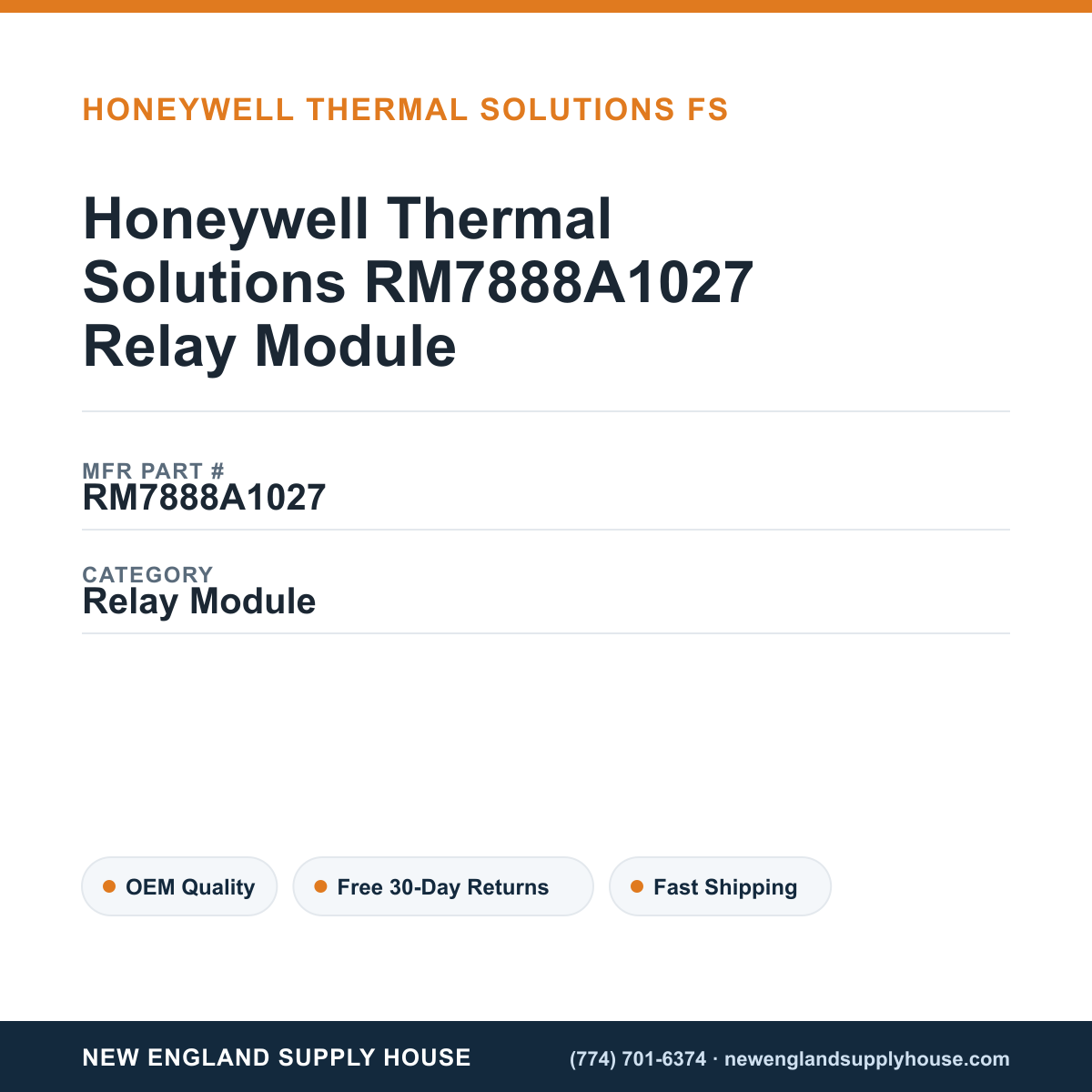 Honeywell Thermal Solutions RM7888A1027 Relay Module — New England Supply House spec card [NESH-SPEC-CARD-V2]
