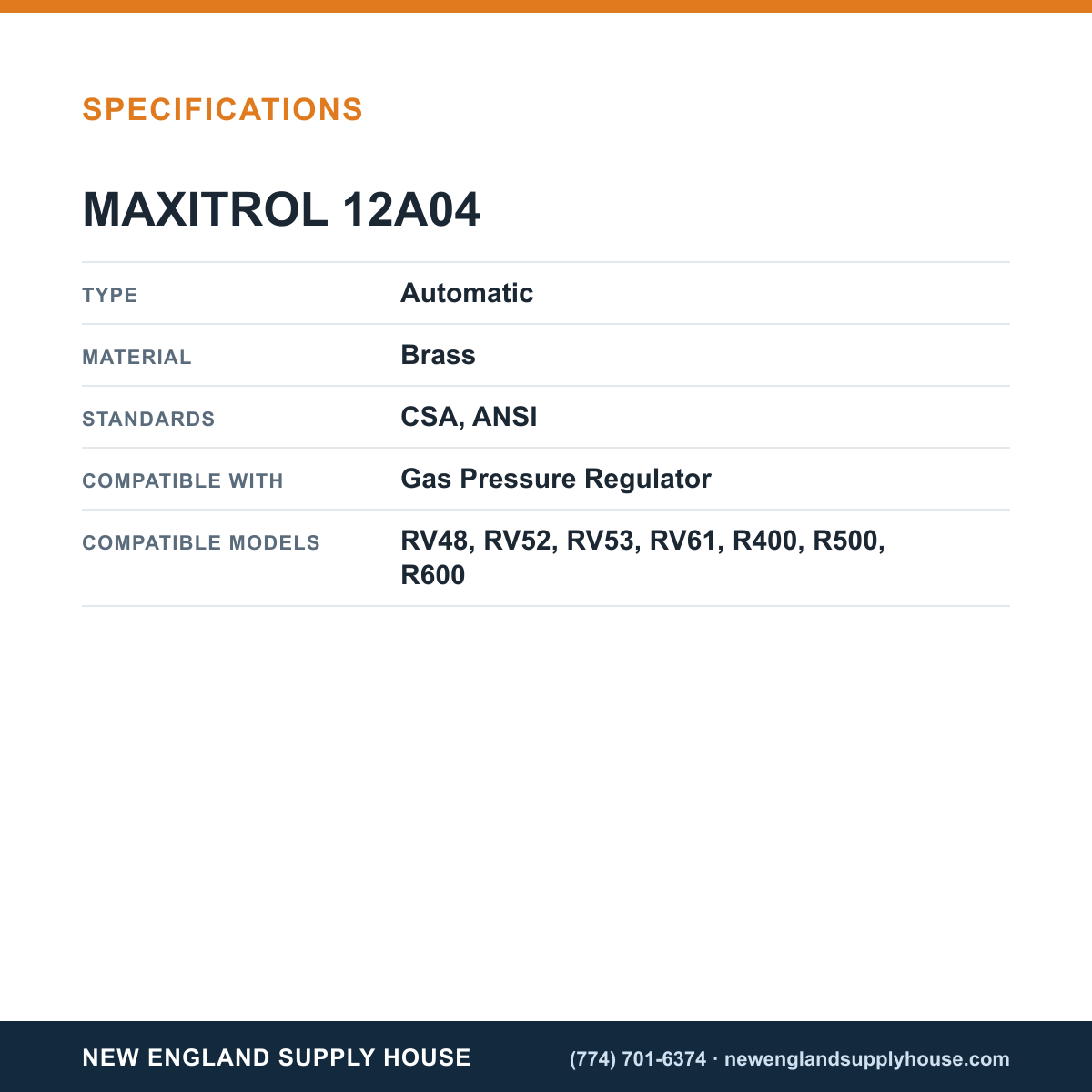 Maxitrol 12A04 Gas Pressure Regulator Vent Limiter specifications — New England Supply House [NESH-SPECTABLE-V1]