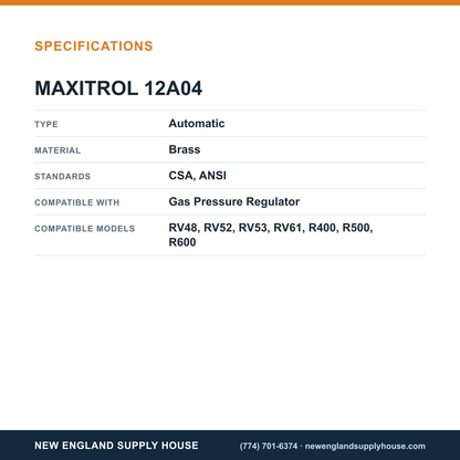 Maxitrol 12A04 Gas Pressure Regulator Vent Limiter specifications — New England Supply House [NESH-SPECTABLE-V1]