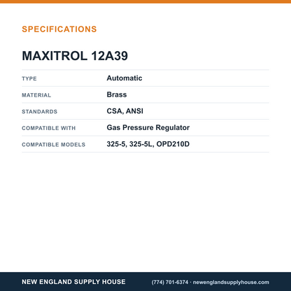 Maxitrol 12A39 Gas Pressure Regulator Vent Limiter specifications — New England Supply House [NESH-SPECTABLE-V1]