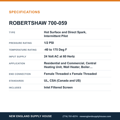 Robertshaw 700-059 Gas Valve specifications — New England Supply House [NESH-SPECTABLE-V1]