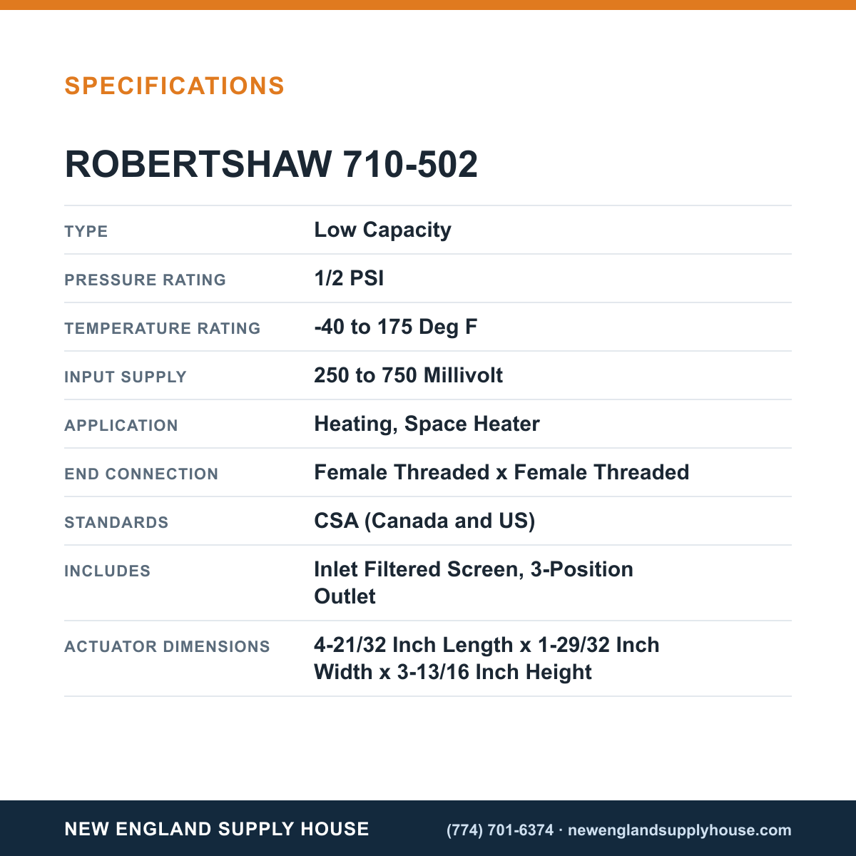 Robertshaw 710-502 Gas Valve specifications — New England Supply House [NESH-SPECTABLE-V1]