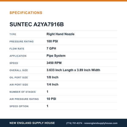 SunTec A2YA7916B Fuel Pump specifications — New England Supply House [NESH-SPECTABLE-V1]