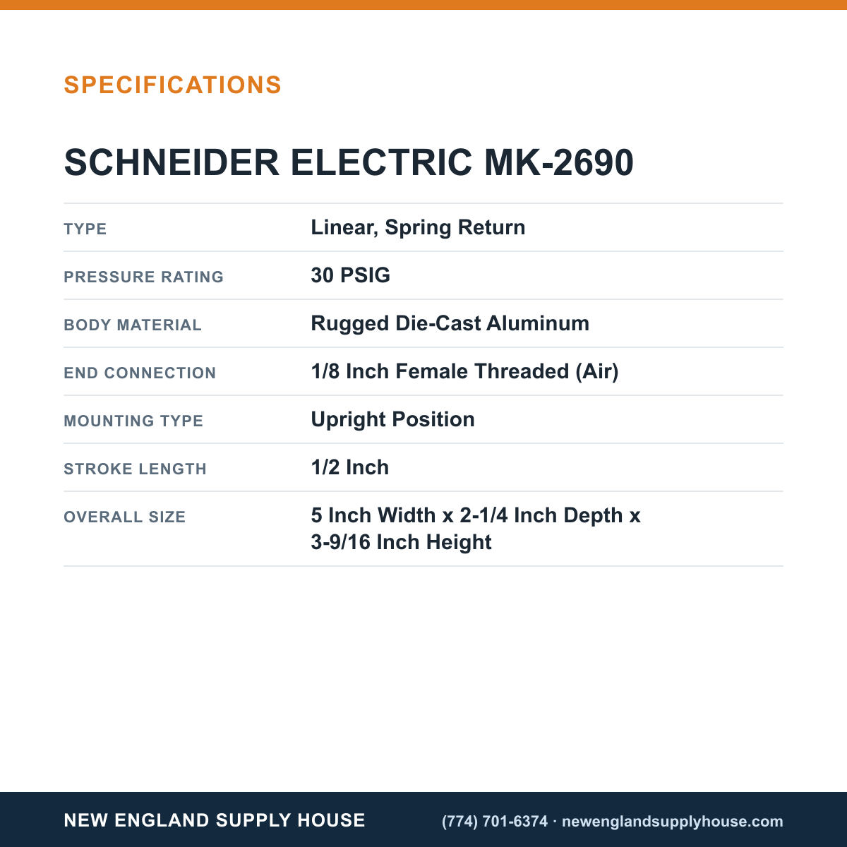 Schneider Electric MK-2690 Globe Valve Pneumatic Actuator specifications — New England Supply House [NESH-SPECTABLE-V1]