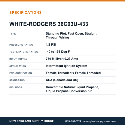 White-Rodgers 36C03U-433 Gas Valve specifications — New England Supply House [NESH-SPECTABLE-V1]