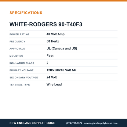 White-Rodgers 90-T40F3 Industrial Energy Limiting Transformer specifications — New England Supply House [NESH-SPECTABLE-V1]