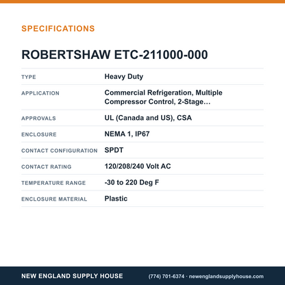 Robertshaw ETC-211000-000 Electronic Temperature Controller specifications — New England Supply House [NESH-SPECTABLE-V1]