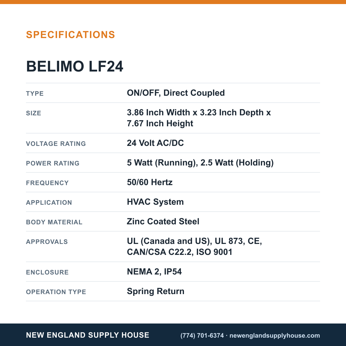 Belimo LF24 Damper Actuator specifications — New England Supply House [NESH-SPECTABLE-V1]