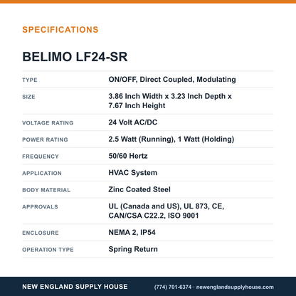 Belimo LF24-SR Damper Actuator specifications — New England Supply House [NESH-SPECTABLE-V1]