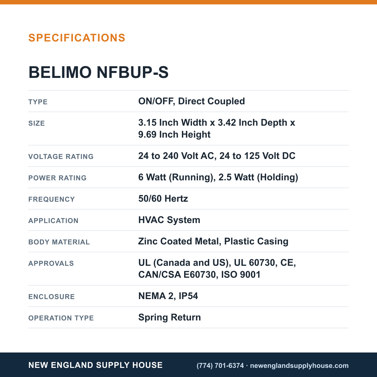 Belimo NFBUP-S Damper Actuator specifications — New England Supply House [NESH-SPECTABLE-V1]