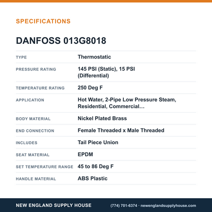 Danfoss 013G8018 Radiator Valve specifications — New England Supply House [NESH-SPECTABLE-V1]