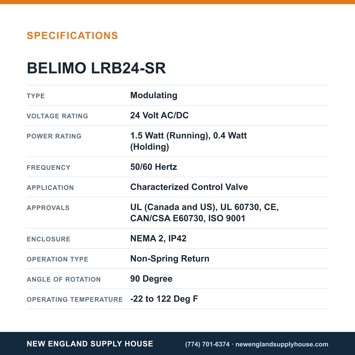 Belimo LRB24-SR Valve Actuator specifications — New England Supply House [NESH-SPECTABLE-V1]
