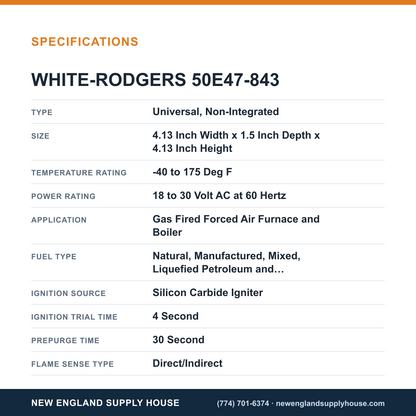 White-Rodgers 50E47-843 Ignition Furnace Module Kit specifications — New England Supply House [NESH-SPECTABLE-V1]