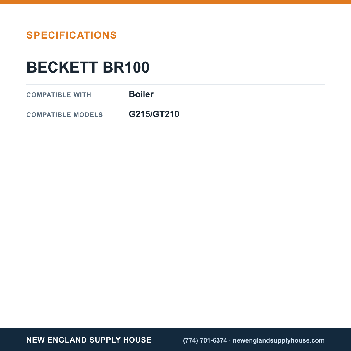 Beckett BR100 Boiler AFG Chassis specifications — New England Supply House [NESH-SPECTABLE-V1]