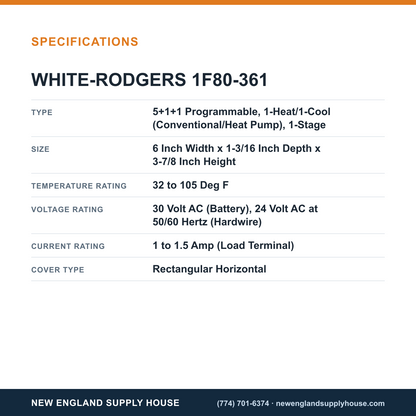 White-Rodgers 1F80-361 Thermostat specifications — New England Supply House [NESH-SPECTABLE-V1]