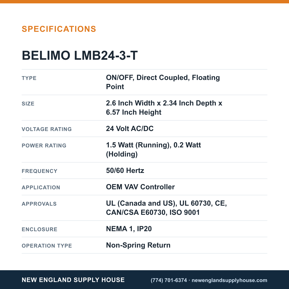 Belimo LMB24-3-T Damper Actuator specifications — New England Supply House [NESH-SPECTABLE-V1]