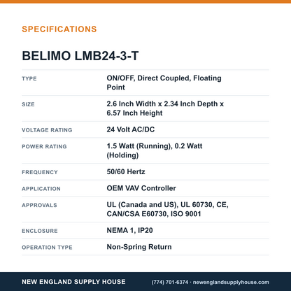 Belimo LMB24-3-T Damper Actuator specifications — New England Supply House [NESH-SPECTABLE-V1]