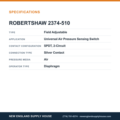 Robertshaw 2374-510 Air Pressure Sensing Switch specifications — New England Supply House [NESH-SPECTABLE-V1]