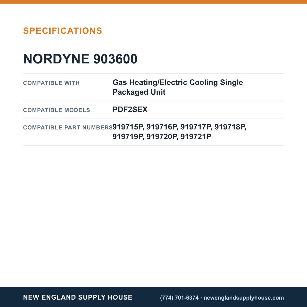 Nordyne 903600 Gas Heating/Electric Cooling Unit Flame Sensor specifications — New England Supply House [NESH-SPECTABLE-V1]