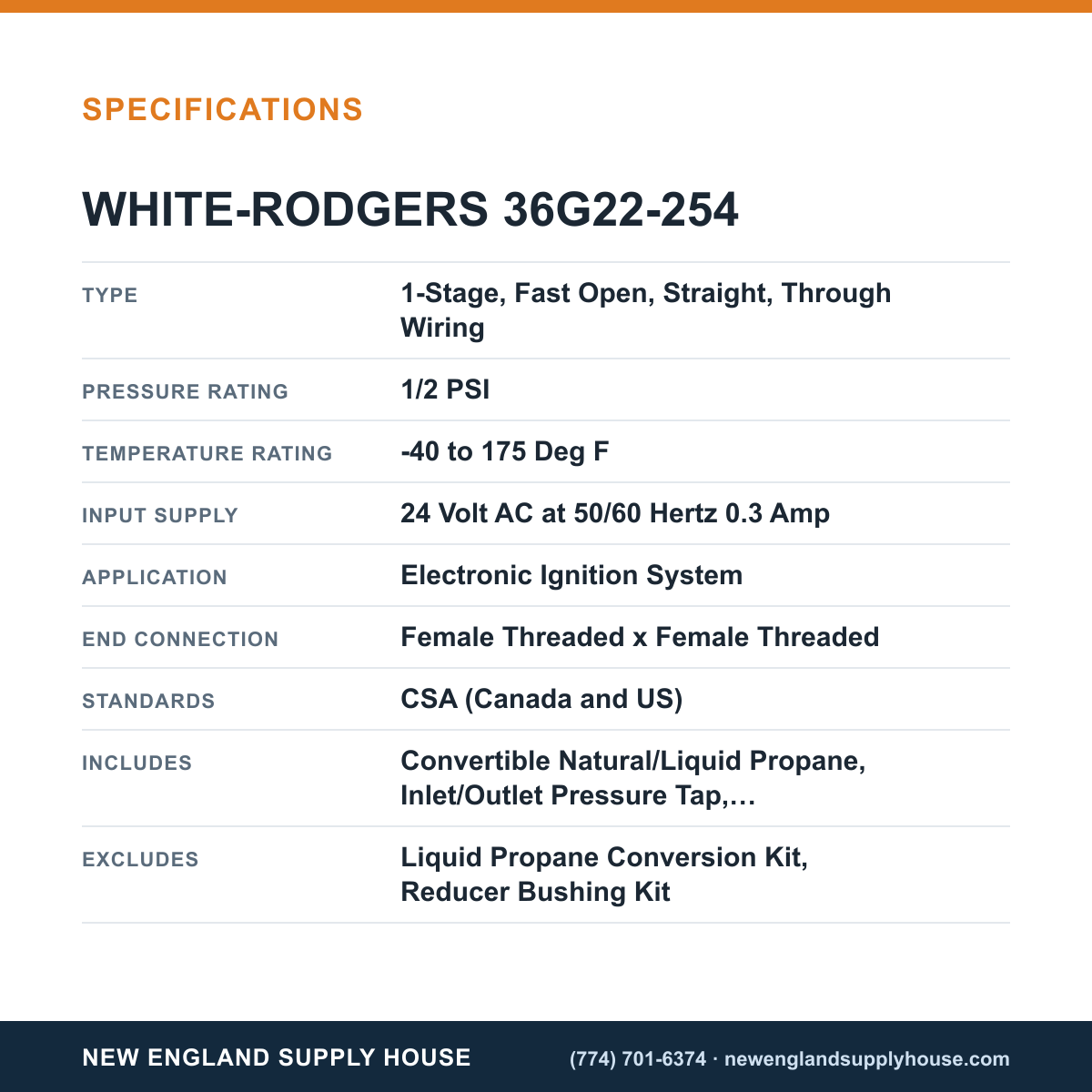 White-Rodgers 36G22-254 Combination Gas Valve specifications — New England Supply House [NESH-SPECTABLE-V1]