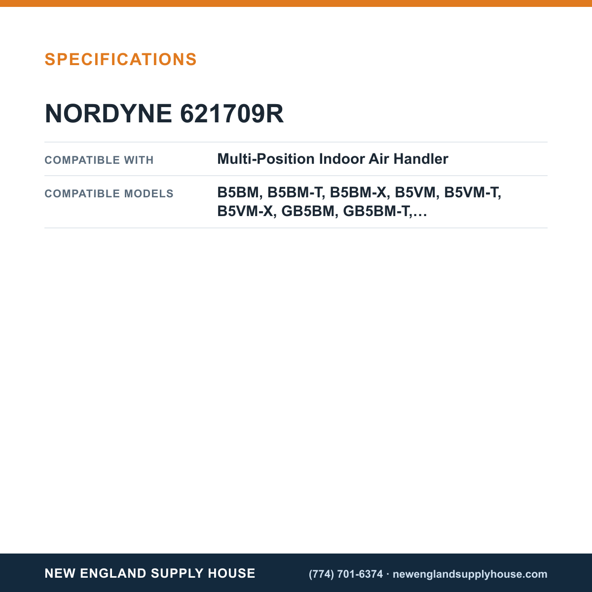 Nordyne 621709R Air Handler Transformer specifications — New England Supply House [NESH-SPECTABLE-V1]