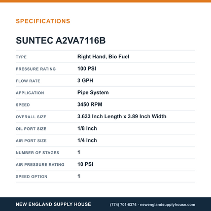 SunTec A2VA7116B Fuel Pump specifications — New England Supply House [NESH-SPECTABLE-V1]