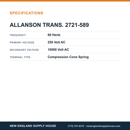 Allanson Transformers 2721-589 Gas Transformer specifications — New England Supply House [NESH-SPECTABLE-V1]