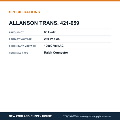 Allanson Transformers 421-659 Gas Transformer specifications — New England Supply House [NESH-SPECTABLE-V1]
