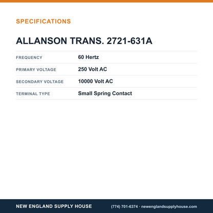 Allanson Transformers 2721-631A Gas Transformer specifications — New England Supply House [NESH-SPECTABLE-V1]