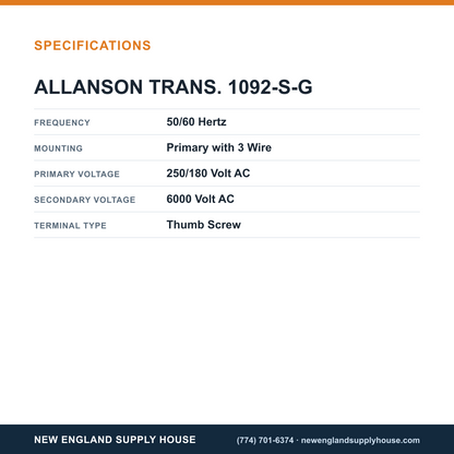 Allanson Transformers 1092-S-G Gas Transformer specifications — New England Supply House [NESH-SPECTABLE-V1]