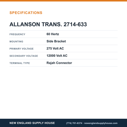 Allanson Transformers 2714-633 Gas Transformer specifications — New England Supply House [NESH-SPECTABLE-V1]