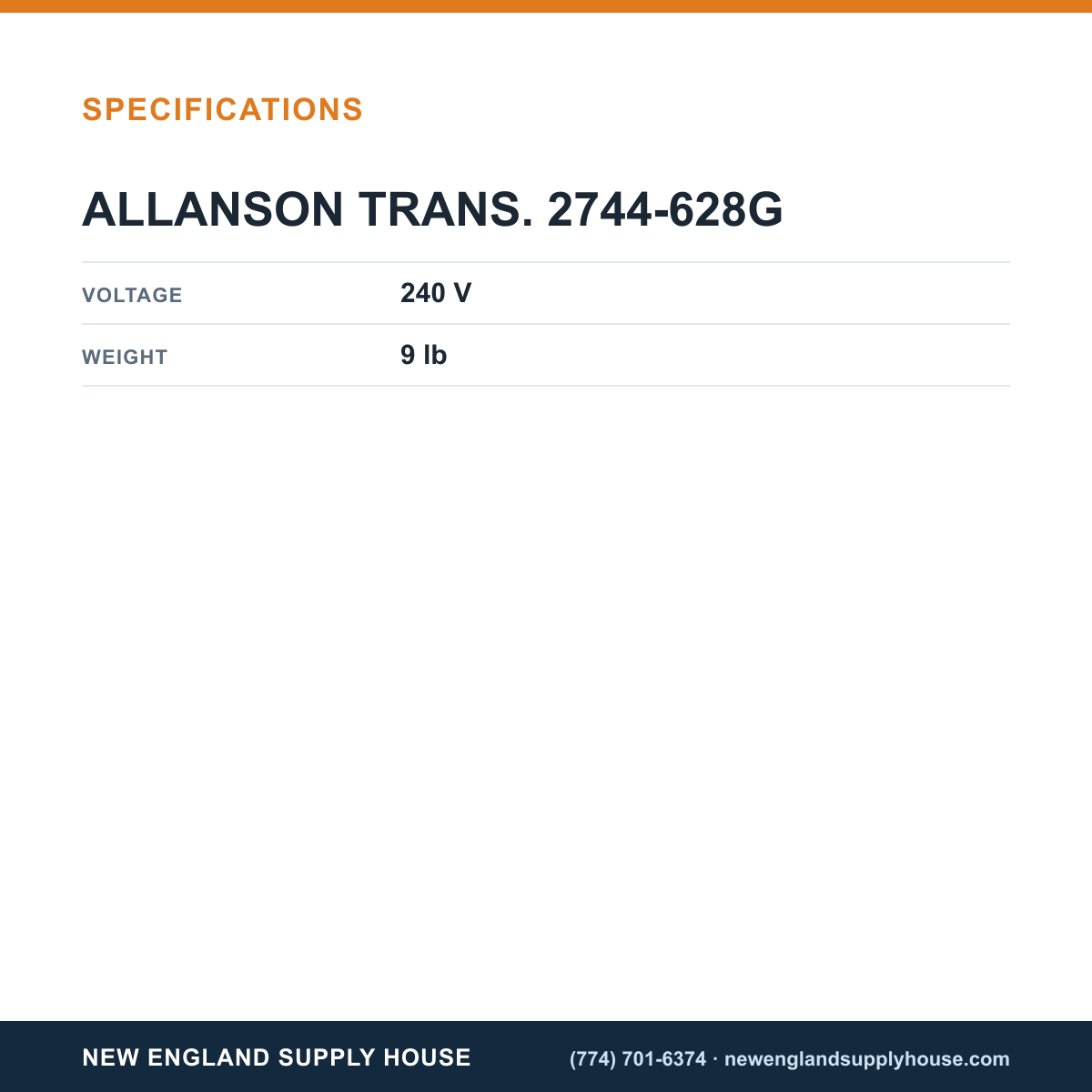 Allanson Transformers 2744-628G Ignition specifications — New England Supply House [NESH-SPECTABLE-V1]