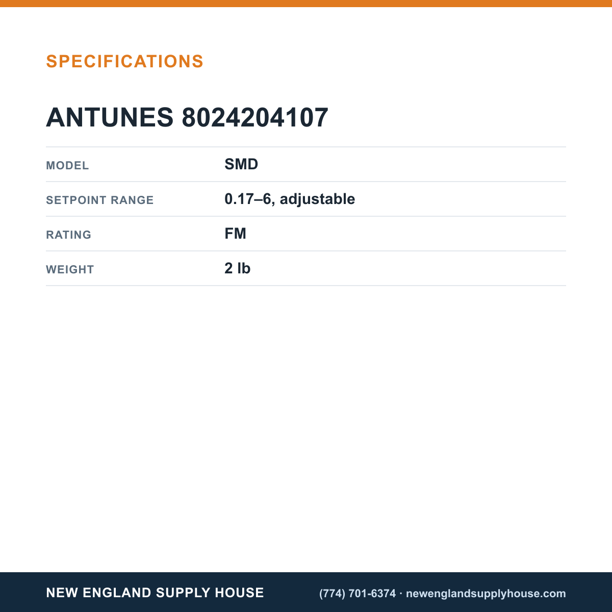 Antunes 8024204107 Air Pressure Switch specifications — New England Supply House [NESH-SPECTABLE-V1]