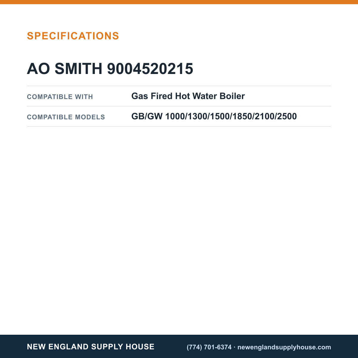 AO Smith 9004520215 Boiler Flame Sensor specifications — New England Supply House [NESH-SPECTABLE-V1]